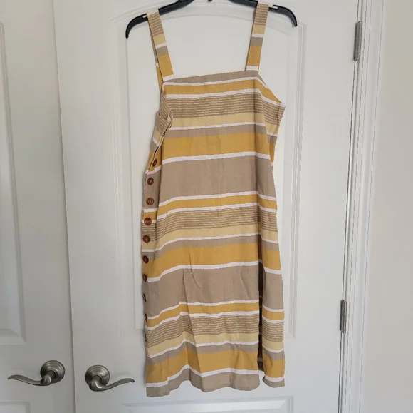 SAINT HELENA ANTHRO BONAIRE BUTTON DOWN STRIPED LINEN DRESS BOHO  BOHEMIAN